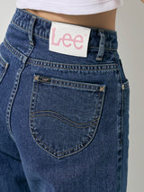 กางเกงยีนส์ผู้หญิง คอลเลคชั่น LEE PINK COMFORT FIT เอวสูง ทรงกระบอก สียีนส์กลาง