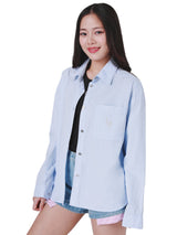 เสื้อเชิ้ตแขนยาวผู้หญิง คอลเลคชั่น LEE PINK OVERSIZE FIT สีฟ้า