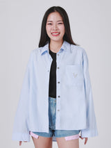 เสื้อเชิ้ตแขนยาวผู้หญิง คอลเลคชั่น LEE PINK OVERSIZE FIT สีฟ้า