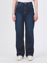 กางเกงยีนส์ผู้หญิง ทรงตรง เอวกลาง สียีนส์เข้ม