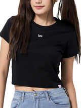 เสื้อยืดแขนสั้นผู้หญิง คอลเลคชั่น LEE PINK CROP FIT สีดำ