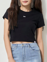 เสื้อยืดแขนสั้นผู้หญิง คอลเลคชั่น LEE PINK CROP FIT สีดำ