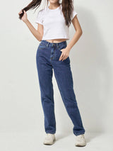เสื้อยืดแขนสั้นผู้หญิง คอลเลคชั่น LEE PINK CROP FIT สีขาว