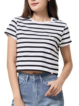 เสื้อยืดแขนสั้นผู้หญิง คอลเลคชั่น LEE PINK CROP FIT สีขาว