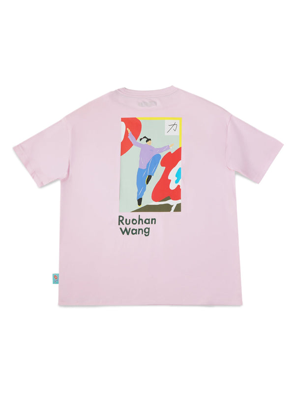 เสื้อยืดแขนสั้นผู้หญิง คอลเลคชั่น LEE X RUOHAN WANG OVERSIZE FIT สีชมพู