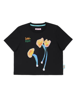 เสื้อยืดแขนสั้นผู้หญิง คอลเลคชั่น LEE X RUOHAN WANG CROPPED FIT สีดำ