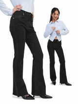 กางเกงยีนส์ผู้หญิง BOOTCUT FIT เอวสูง ทรงตรง-ขาม้า สีดำ