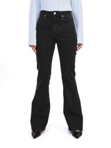 กางเกงยีนส์ผู้หญิง BOOTCUT FIT เอวสูง ทรงตรง-ขาม้า สีดำ