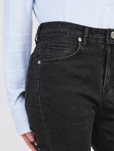 กางเกงยีนส์ผู้หญิง BOOTCUT FIT เอวสูง ทรงตรง-ขาม้า สีดำ