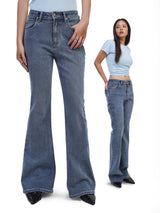 กางเกงยีนส์ผู้หญิง BOOTCUT FIT เอวสูง ทรงตรง-ขาม้า สียีนส์อ่อน