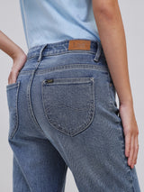 กางเกงยีนส์ผู้หญิง BOOTCUT FIT เอวสูง ทรงตรง-ขาม้า สียีนส์อ่อน