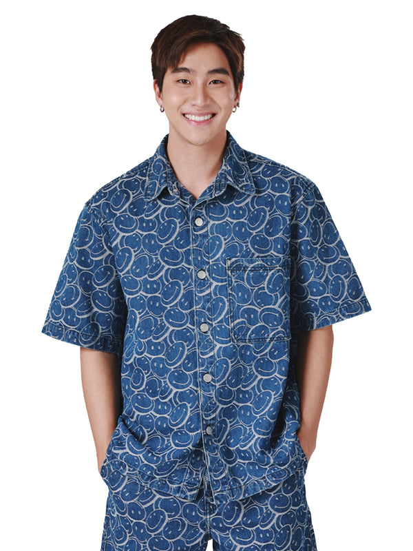 เสื้อเชิ้ตแขนสั้นผู้ชาย คอลเลคชั่น LEE SMILEY COMFORT FIT สียีนส์กลาง