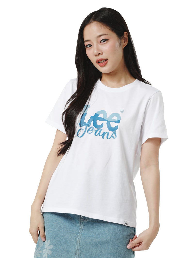 เสื้อยืดแขนสั้นผู้หญิง ทรงตรง สีขาว