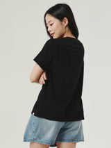 เสื้อยืดแขนสั้นผู้หญิง ทรงตรง สีดำ
