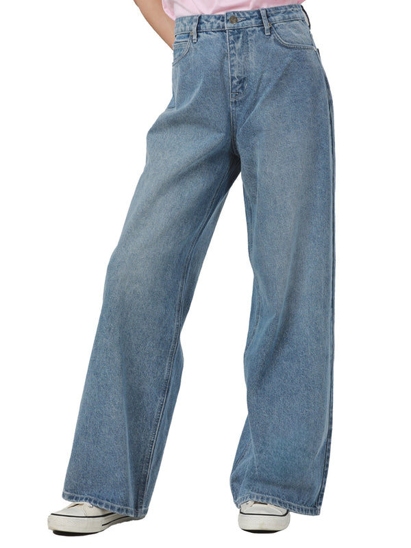 กางเกงยีนส์ผู้หญิง คอลเลคชั่น LEE PINK WIDE LEG FIT เอวสูง ทรงขากว้าง สียีนส์อ่อน