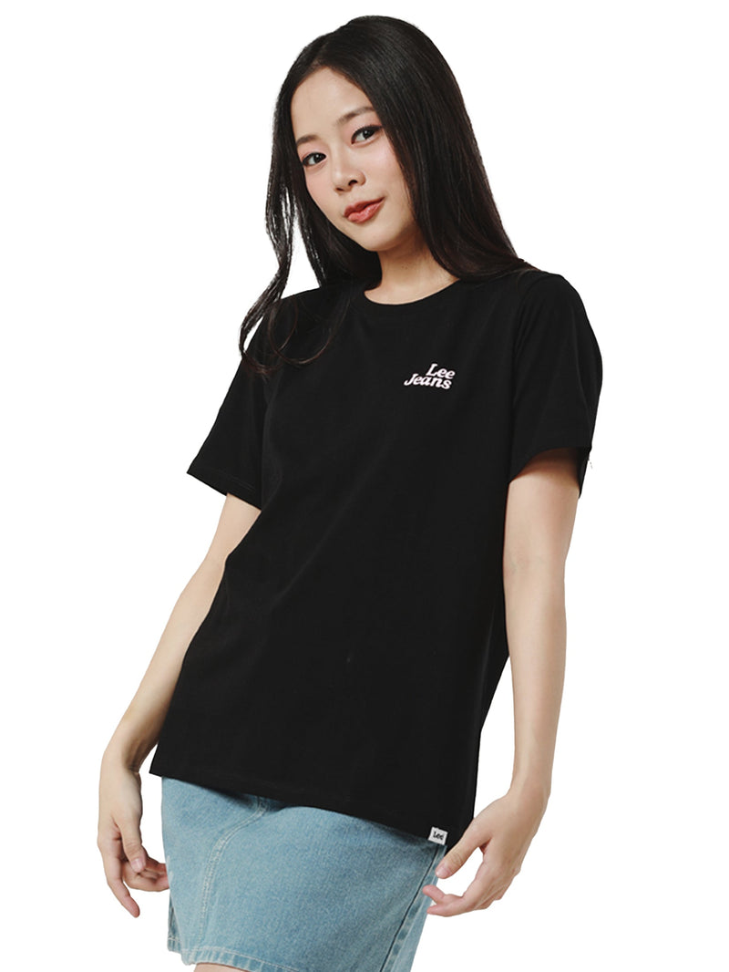 เสื้อยืดแขนสั้นผู้หญิง ทรงตรง สีดำ