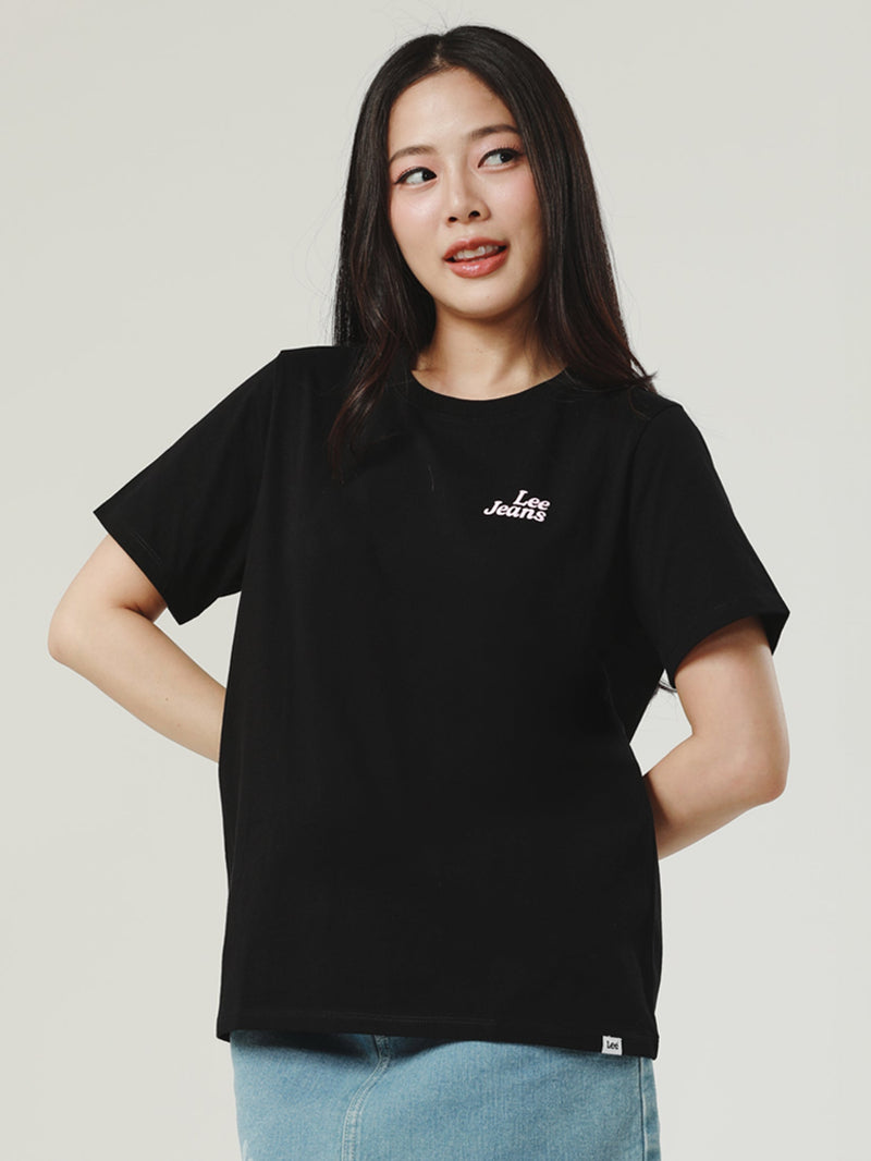 เสื้อยืดแขนสั้นผู้หญิง ทรงตรง สีดำ