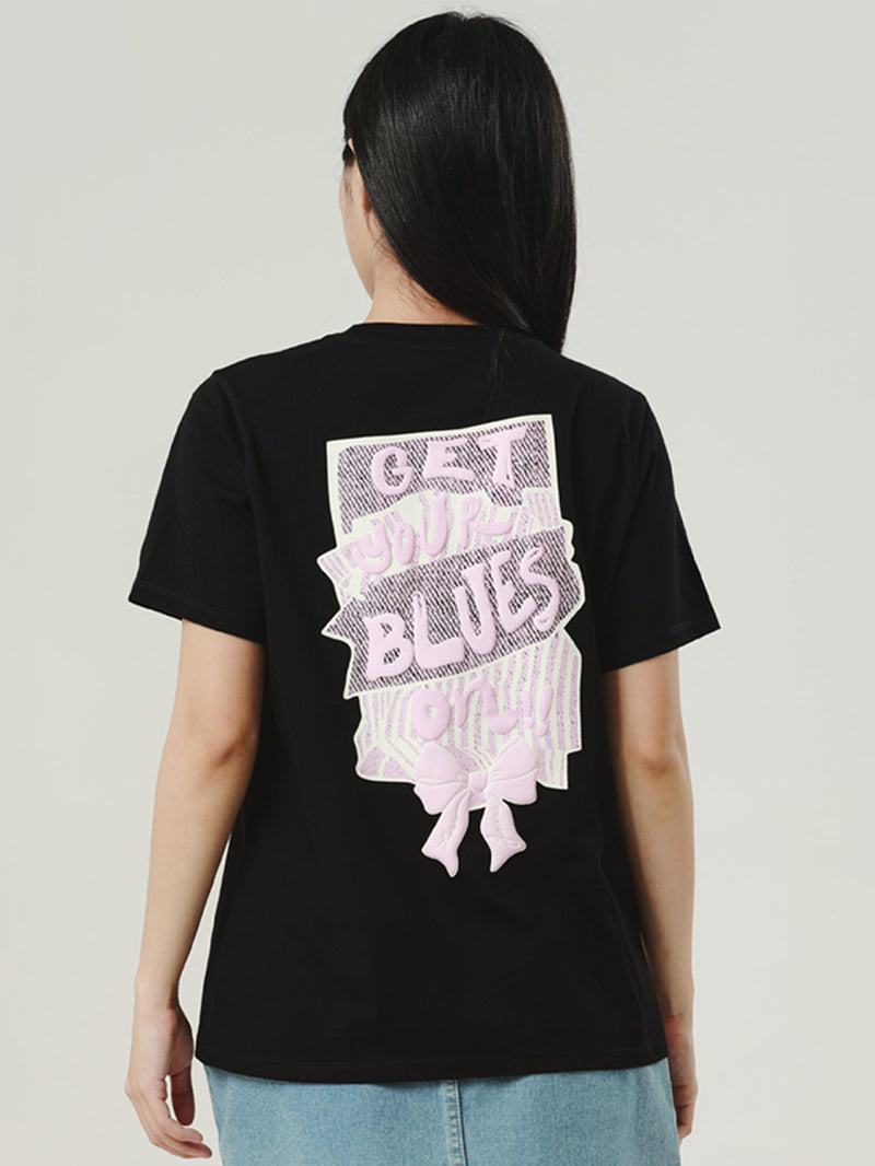 เสื้อยืดแขนสั้นผู้หญิง ทรงตรง สีดำ