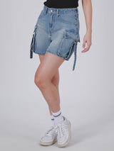 กางเกงขาสั้นผู้หญิง คอลเลคชั่น LEE PINK เอวกลาง ทรงตรง สียีนส์อ่อน