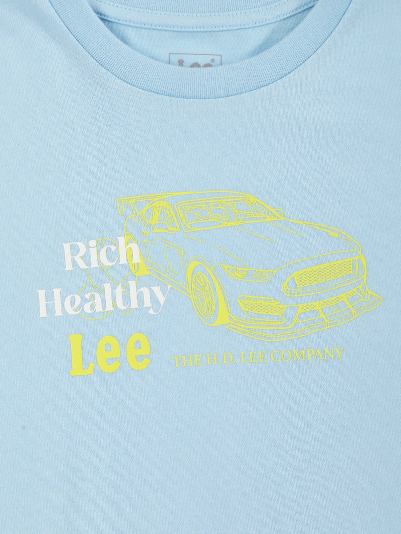 เสื้อยืดแขนสั้นเด็กผู้ชาย / เด็กผู้หญิง ทรงตรง สีฟ้า
