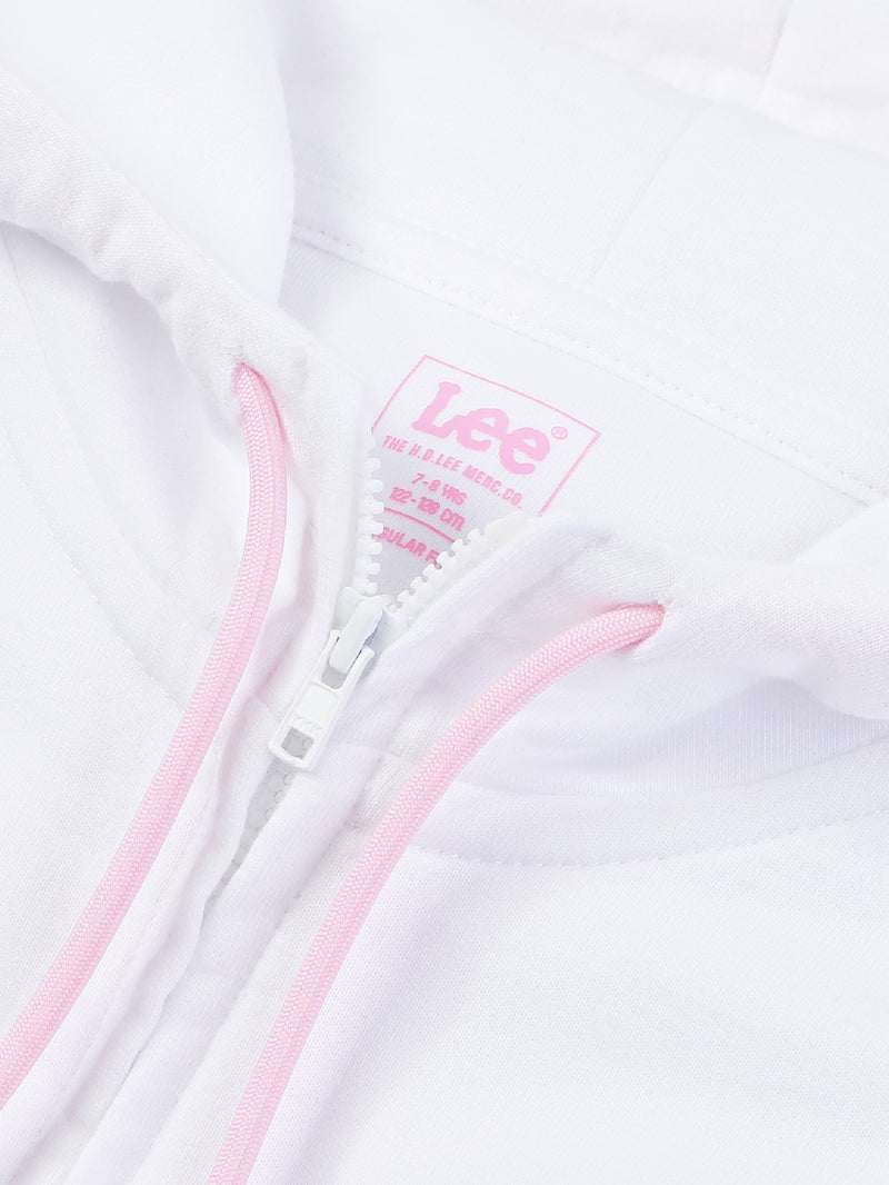เสื้อฮู้ดดี้มีซิปเด็กผู้หญิง คอลเลคชั่น LITTLE PINK สีขาว