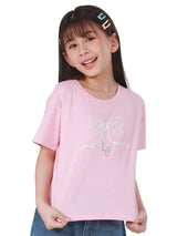 เสื้อยืดแขนสั้นเด็กผู้หญิง คอลเลคชั่น LITTLE PINK CROP FIT สีชมพู