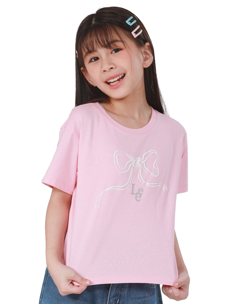 เสื้อยืดแขนสั้นเด็กผู้หญิง คอลเลคชั่น LITTLE PINK CROP FIT สีชมพู