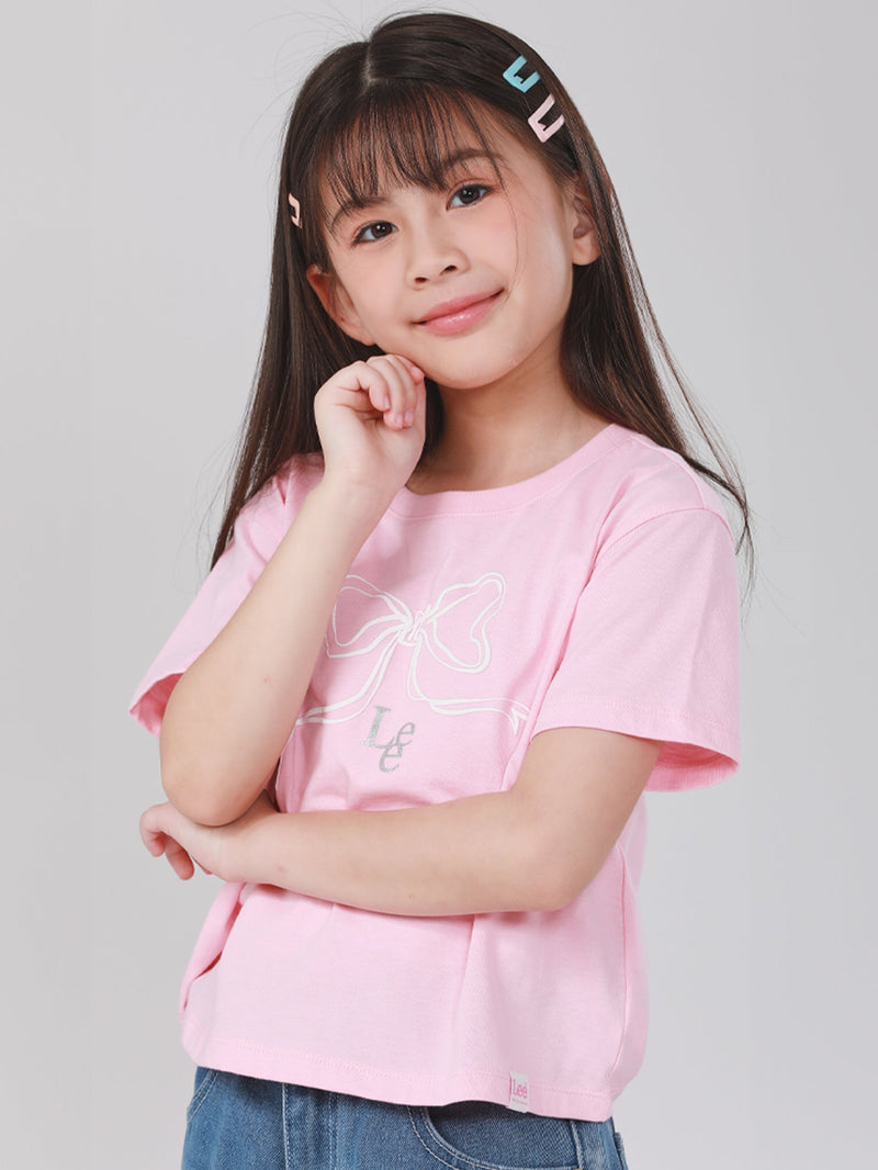 เสื้อยืดแขนสั้นเด็กผู้หญิง คอลเลคชั่น LITTLE PINK CROP FIT สีชมพู