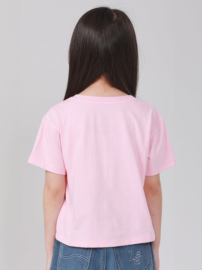 เสื้อยืดแขนสั้นเด็กผู้หญิง คอลเลคชั่น LITTLE PINK CROP FIT สีชมพู