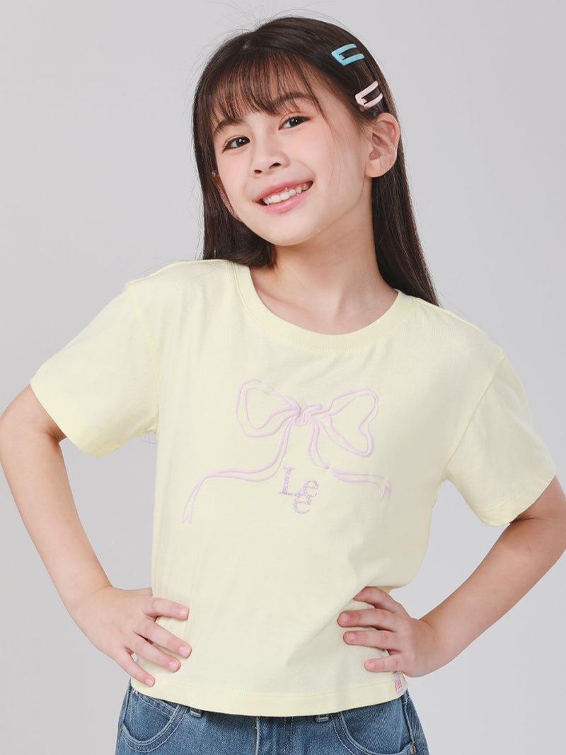 เสื้อยืดแขนสั้นเด็กผู้หญิง คอลเลคชั่น LITTLE PINK CROP FIT สีเหลือง