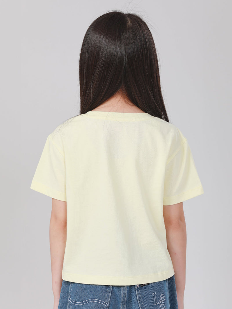 เสื้อยืดแขนสั้นเด็กผู้หญิง คอลเลคชั่น LITTLE PINK CROP FIT สีเหลือง