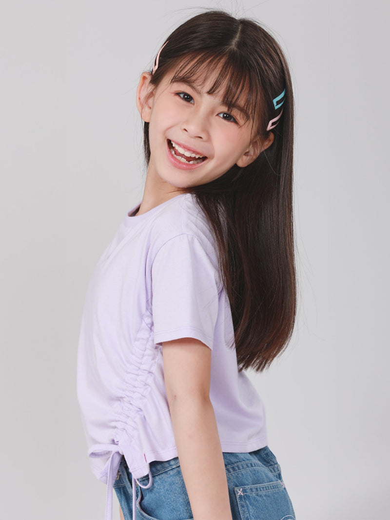 เสื้อยืดแขนสั้นเด็กผู้หญิง คอลเลคชั่น LITTLE PINK SLIM FIT สีม่วง