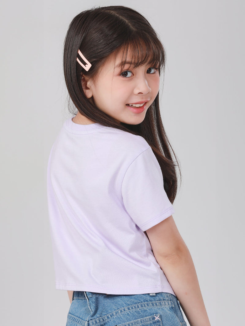 เสื้อยืดแขนสั้นเด็กผู้หญิง คอลเลคชั่น LITTLE PINK SLIM FIT สีม่วง