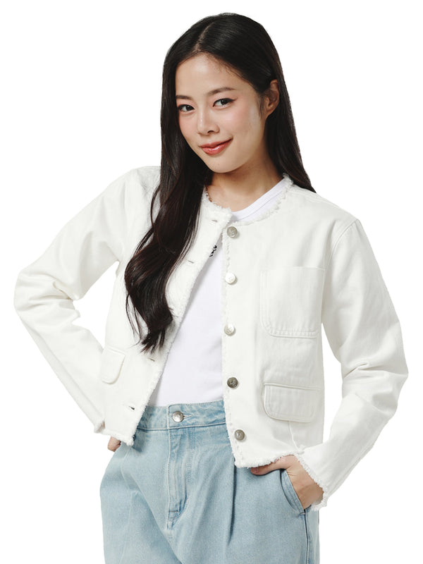เสื้อแจ็คเก็ตผู้หญิง คอลเลคชั่น LEE PINK ทรงตรง สีขาว