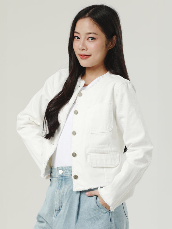 เสื้อแจ็คเก็ตผู้หญิง คอลเลคชั่น LEE PINK ทรงตรง สีขาว