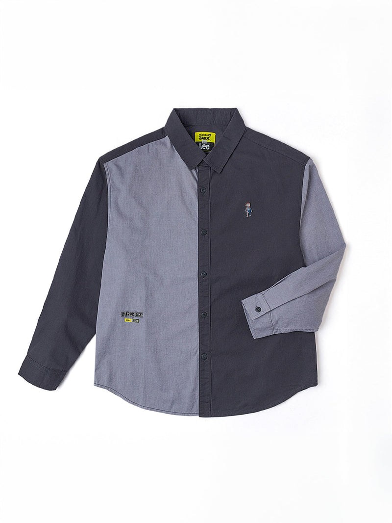 เสื้อเชิ้ตแขนยาวผู้ชาย คอลเลคชั่น LEE X MIGHTY JAXX COMFORT FIT สีเทา