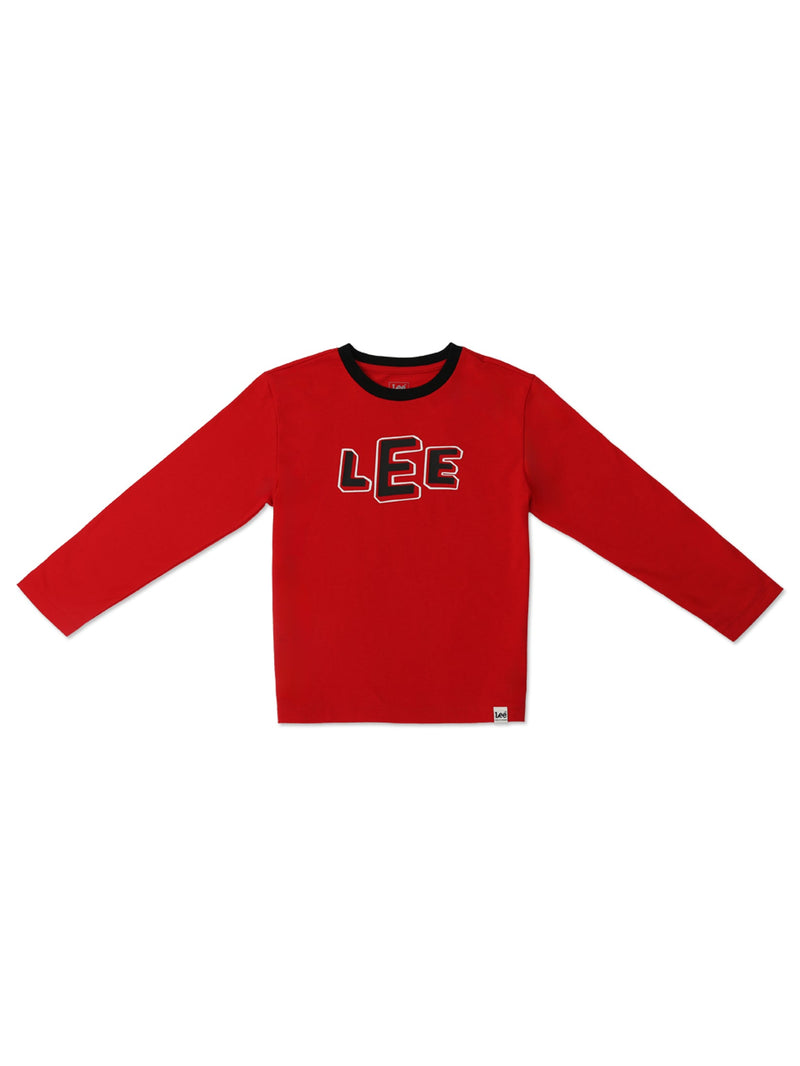 เสื้อยืดแขนยาวเด็กผู้ชาย ทรงตรง สีแดง