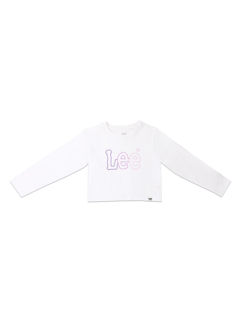 เสื้อยืดแขนยาวเด็กผู้หญิง ทรงตรง สีขาว