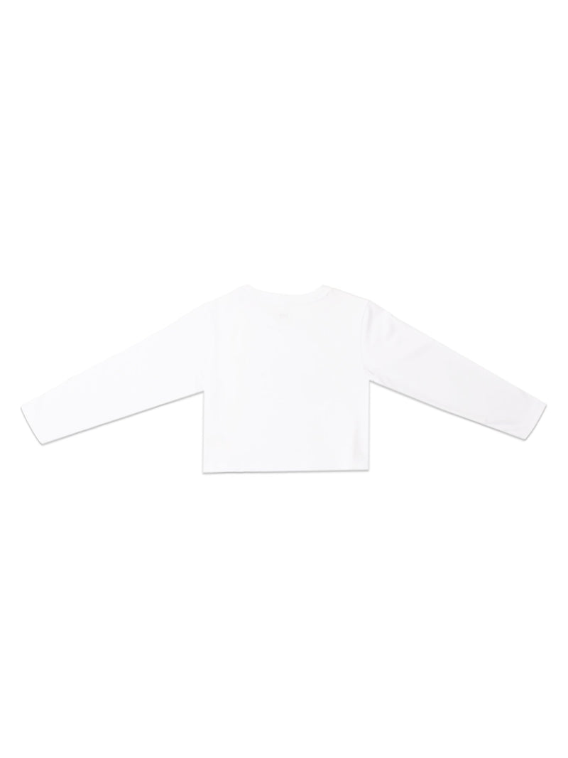 เสื้อยืดแขนยาวเด็กผู้หญิง ทรงตรง สีขาว
