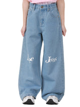 WIDE LEG FIT LITTLE PINK COLLECTION HIGH RISE WIDE LEG GIRL'S JEANS LIGHT INDIGO