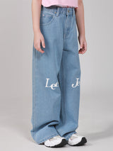 WIDE LEG FIT LITTLE PINK COLLECTION HIGH RISE WIDE LEG GIRL'S JEANS LIGHT INDIGO