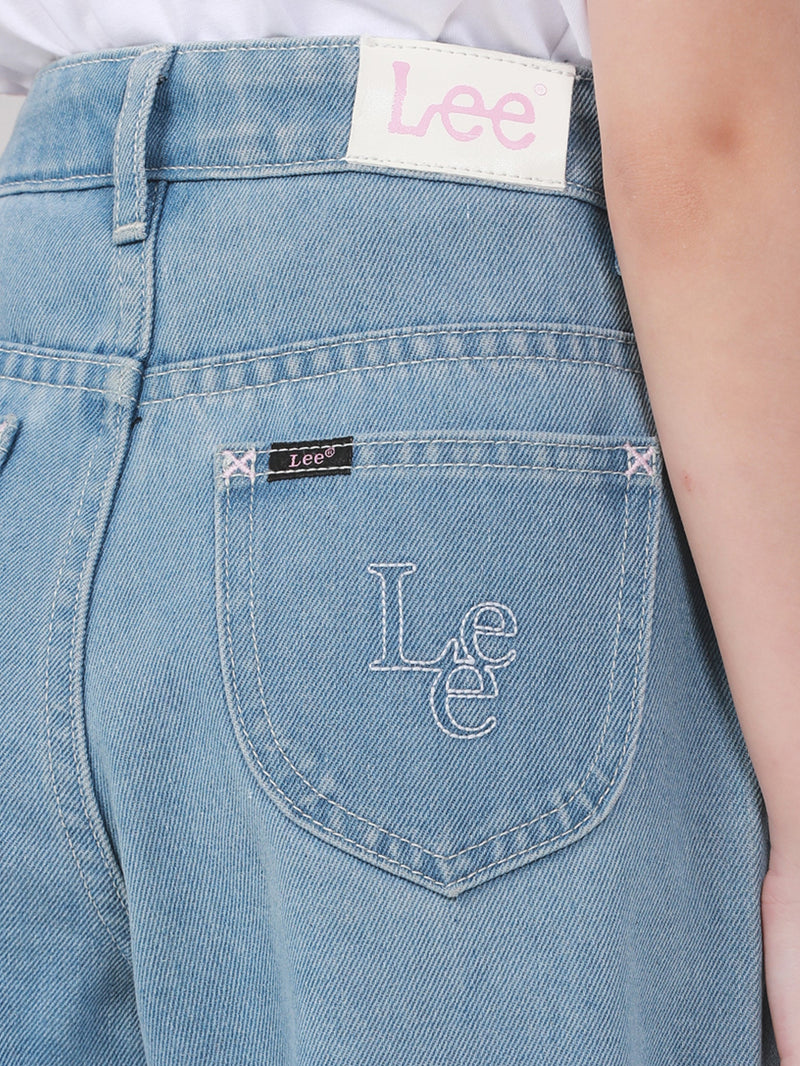 WIDE LEG FIT LITTLE PINK COLLECTION HIGH RISE WIDE LEG GIRL'S JEANS LIGHT INDIGO