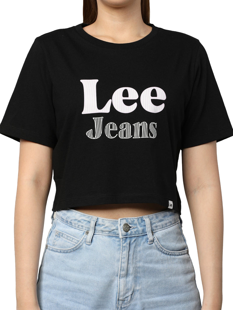 CROP FIT WOMEN'S TEE SHORT SLEEVE BLACK