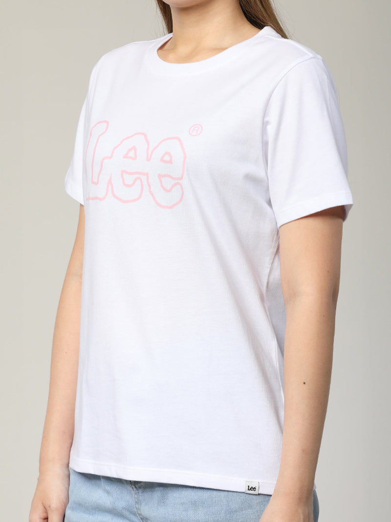 เสื้อยืดแขนสั้นผู้หญิง ทรงตรง สีขาว
