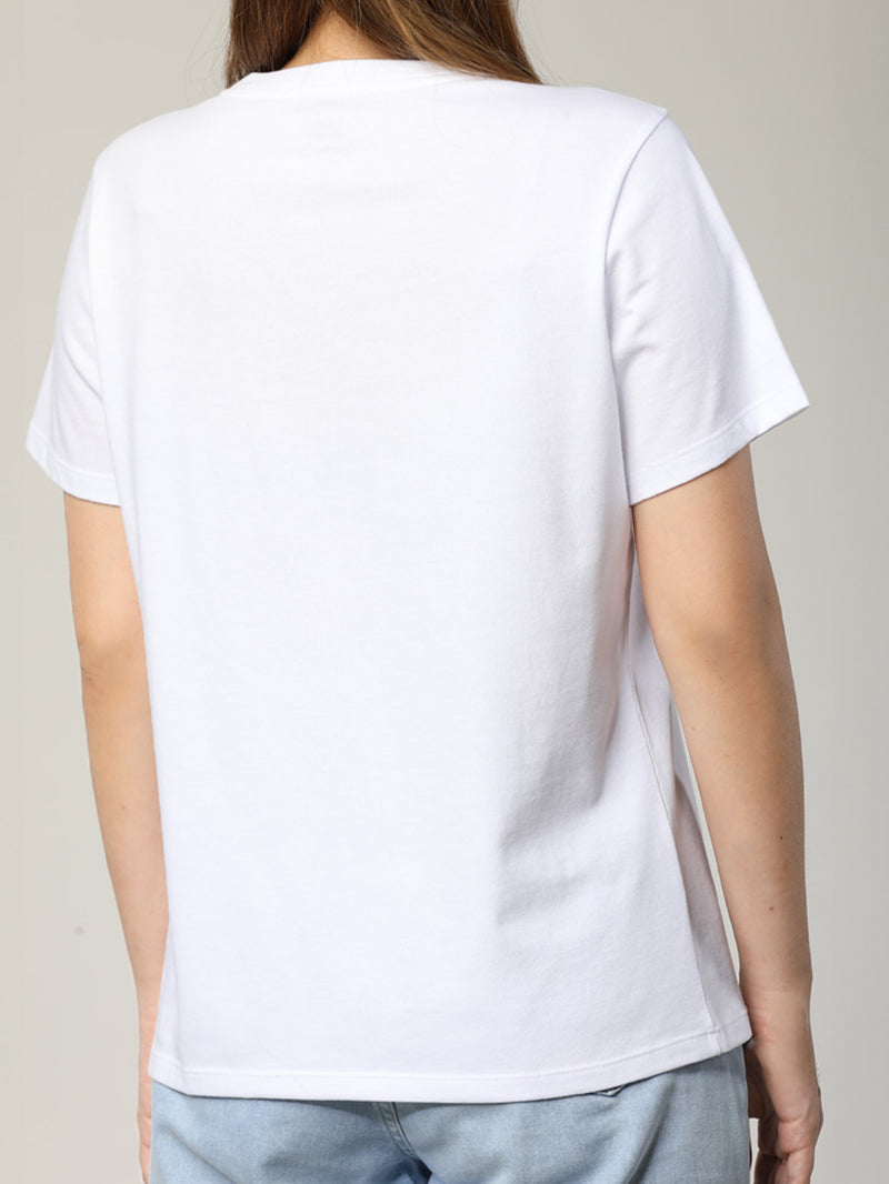 เสื้อยืดแขนสั้นผู้หญิง ทรงตรง สีขาว