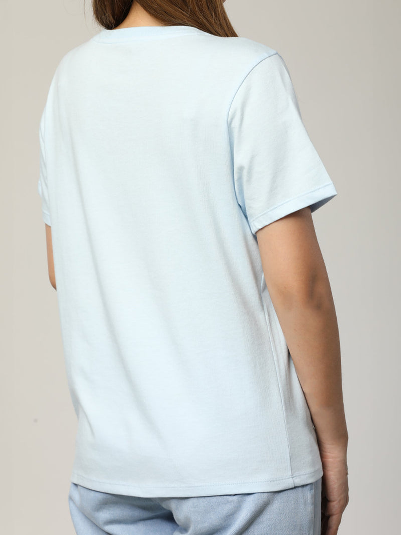 เสื้อยืดแขนสั้นผู้หญิง ทรงตรง สีฟ้า