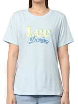เสื้อยืดแขนสั้นผู้หญิง ทรงตรง สีฟ้า