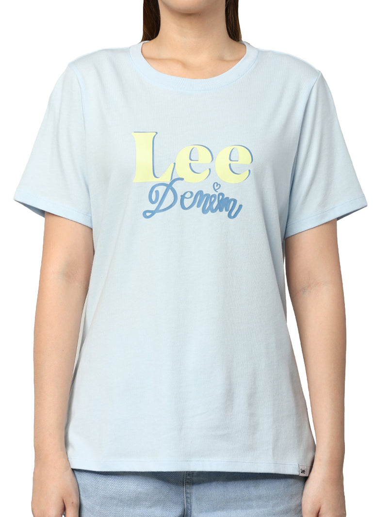 เสื้อยืดแขนสั้นผู้หญิง ทรงตรง สีฟ้า