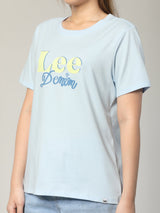 เสื้อยืดแขนสั้นผู้หญิง ทรงตรง สีฟ้า