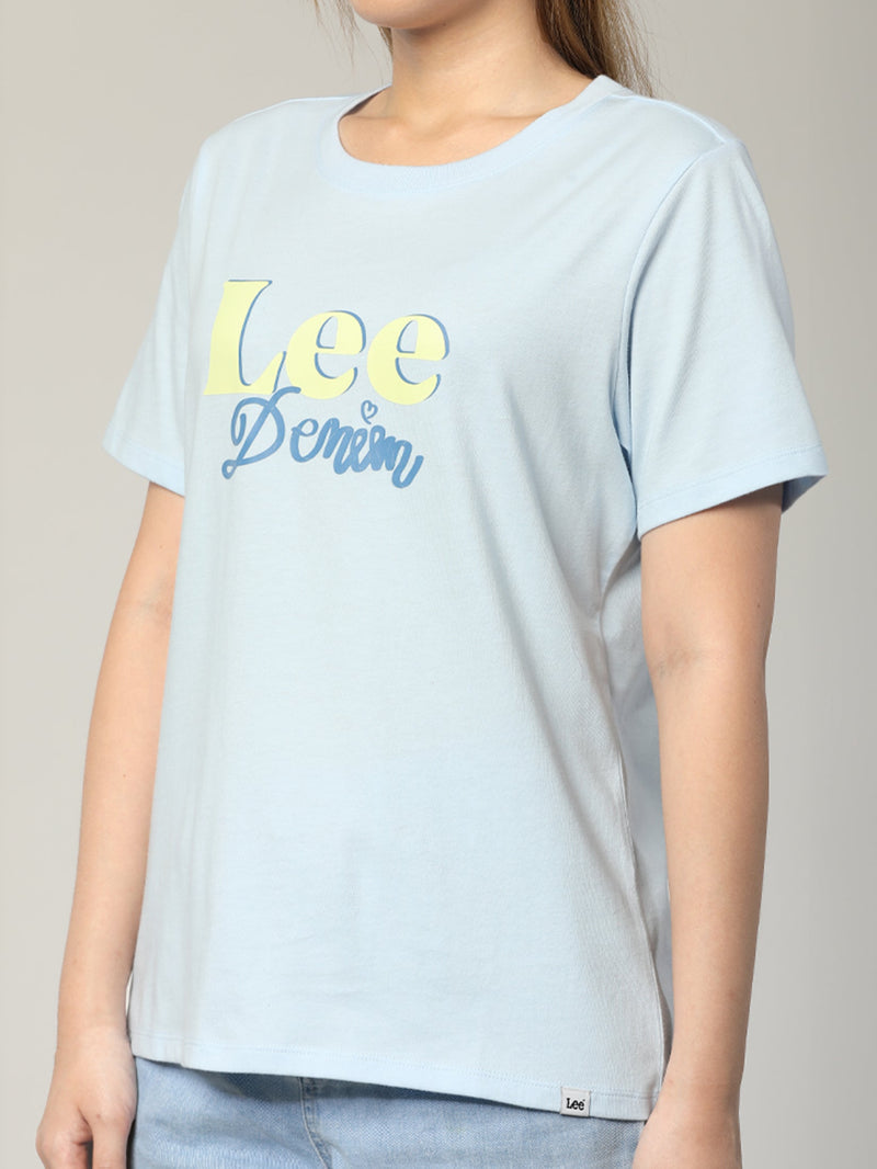 เสื้อยืดแขนสั้นผู้หญิง ทรงตรง สีฟ้า